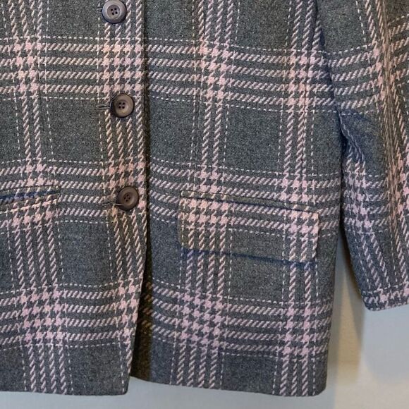 Vintage Amanda Smith collarless button down long coat lined pink/gray plaid 14W - Picture 5 of 10